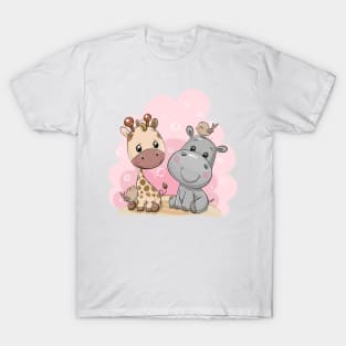 Good friends are animals. Cute giraffe and hippo. T-Shirt